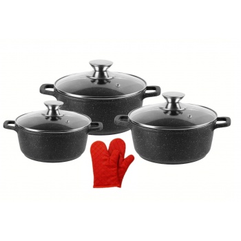 Cheffinger XXL steelpan braadpan pannenset 6-delig zwart glazen deksel CF-DCS-02