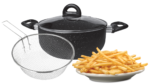 Cheffinger Braadpan friteuse frietpan met mand Ø24 inductie CF-PAFRY24