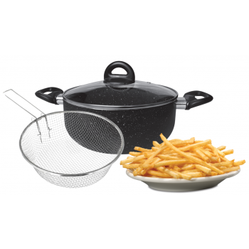 Cheffinger Braadpan friteuse frietpan met mand Ø24 inductie CF-PAFRY24