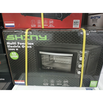 Mini Oven van 48 Liter  en ingebouwde Timer - Binnenverlichting - Elektrisch - Deuren van Dubbelglas - 100-230° - 2000W - 5 Soorten Verwarming - Mini Oven met Roterend Spit - Pizza Oven - Zwart