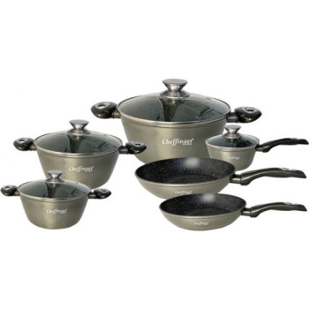 Cheffinger Cf-Fa1010: 10-Delige Marmeren Gecoate Pannenset zwart gratis verzending
