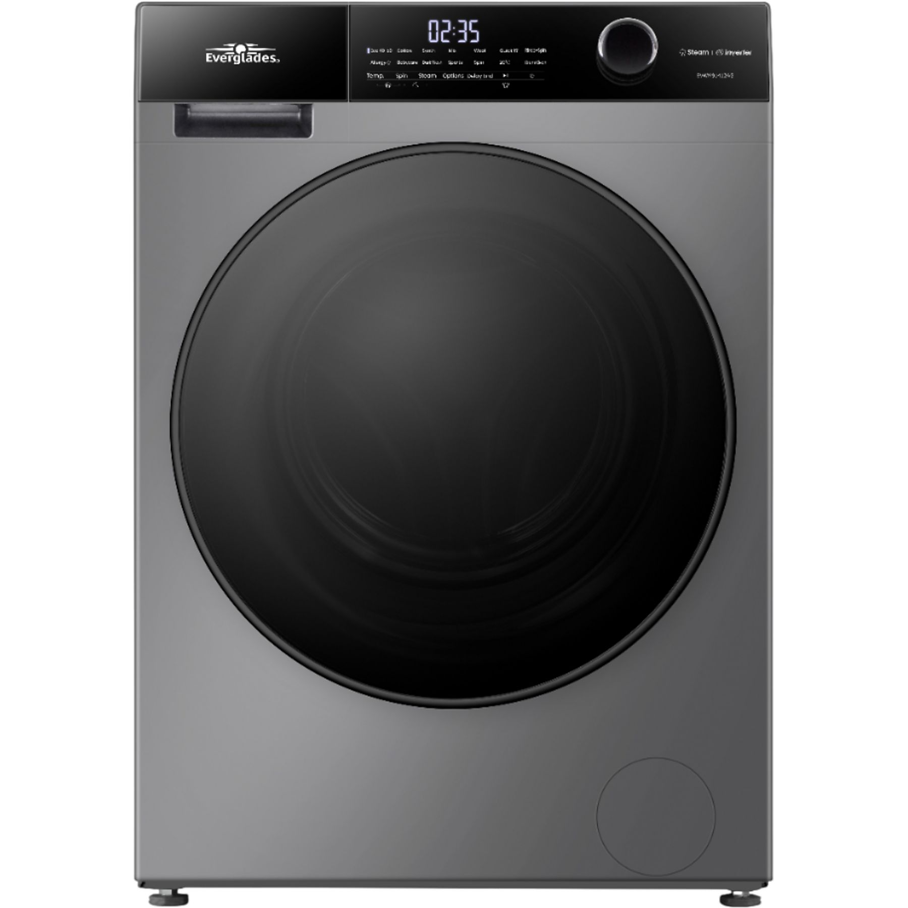 EVERGLADES 1 Everglades EVWM91412AG Zuinige Wasmachine - 9KG - A Klasse - Stoomfuncties/Allergie Gratis bezorgen+ - Koolborstelloze Motor - Zeer Stil 72dB - Titanium Grijs - 5 Jaar Garantie - Afbeelding 1
