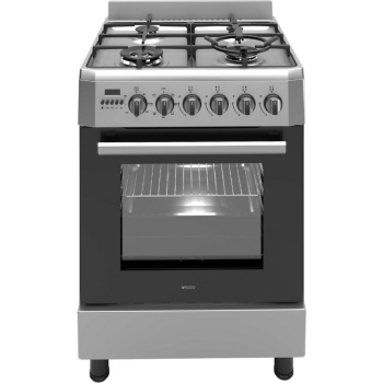 Wiggo - WO-E639R(XX) - Vrijstaand - Gasfornuis - Wok - 60 cm - 66 Liter - 4 pitten - Energieklasse B - 5 jaar garantie - Rvs