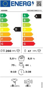 Hoover HBDO485TAMCE/1-S inbouw was-droogcombinatie Nieuw - Afbeelding 2