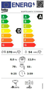 Beko B3DFT512447W | wasdroogcombinatie | 12 - 8 kg - Afbeelding 5