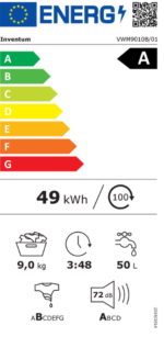 Inventum VWM9010B - Wasmachine - 9kg - 14 programma's - 1400 toeren - Energieklasse A-40% - Steam Clean - Zwart - Afbeelding 4