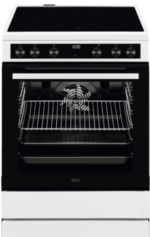 AEG CCB644OCBW Staande kookplaat, 60 cm, met keramische kookplaat, braadzone, meercircuitkookzone, verzonken knop, touch-bediening, grillfunctie, display met klok, A