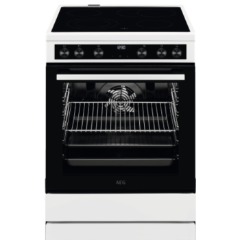 AEG CCB644OCBW Staande kookplaat, 60 cm, met keramische kookplaat, braadzone, meercircuitkookzone, verzonken knop, touch-bediening, grillfunctie, display met klok, A